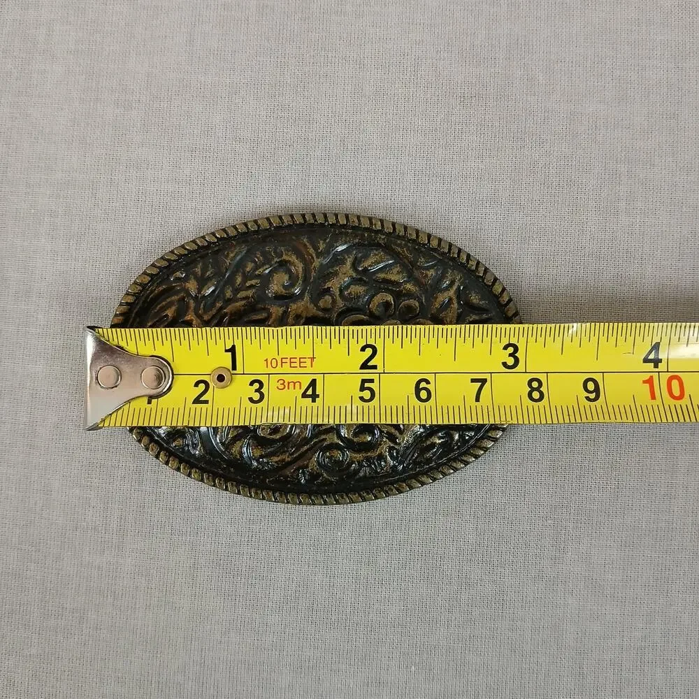 oval brass floral vintage belt buckle scarf slide  3